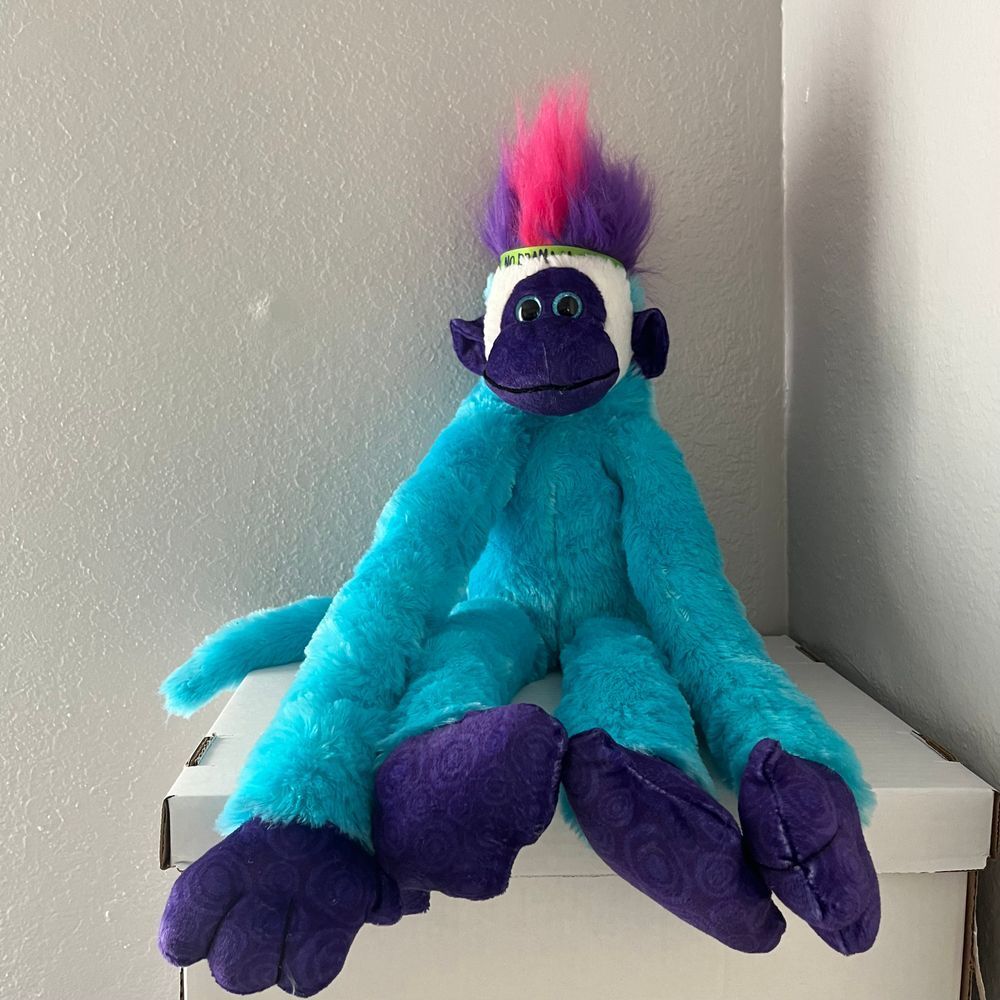Plush Monkey Stuffed Animal Turquoise Purple Hair Kids Room Decor Soft Toy‎